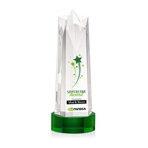 Awards and Trophies - Ellesmere Full Color Green on Stanrich Obelisk Crystal Award