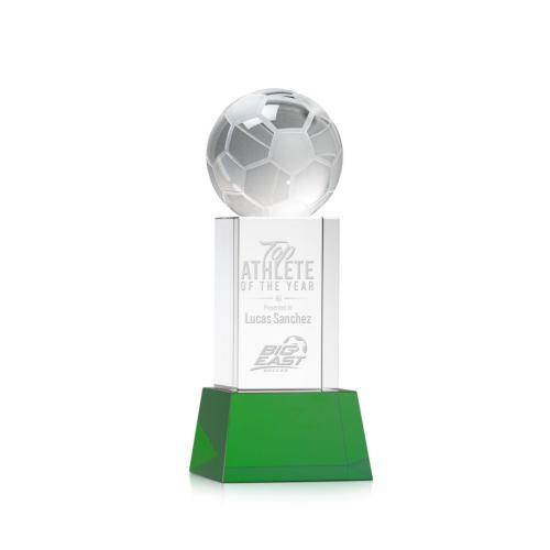 Awards and Trophies - Soccer Ball Green on Belcroft Base Globe Crystal Award