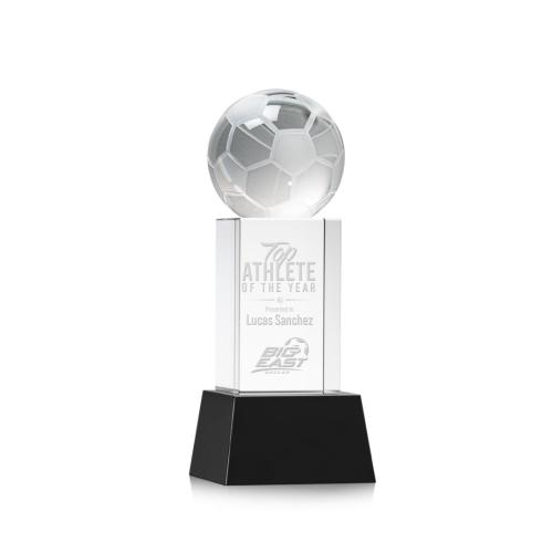 Awards and Trophies - Soccer Ball Black on Belcroft Base Globe Crystal Award