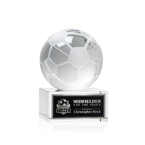 Awards and Trophies - Soccer Ball Globe on Hancock Base Crystal Award