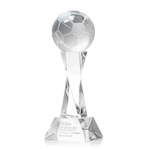 Awards and Trophies - Soccer Ball Clear on Langport Base Globe Crystal Award