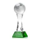 Soccer Ball Green on Langport Base Globe Crystal Award