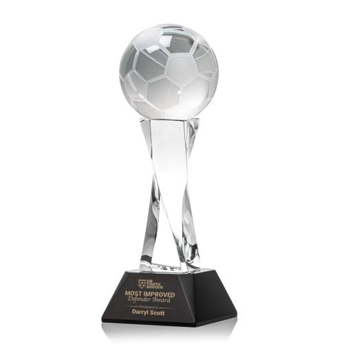 Awards and Trophies - Soccer Ball Black on Langport Base Globe Crystal Award