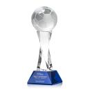 Soccer Ball Blue on Langport Base Globe Crystal Award
