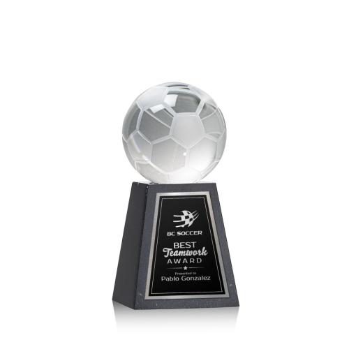 Awards and Trophies - Soccer Ball Globe on Tall Marble Base Crystal Award