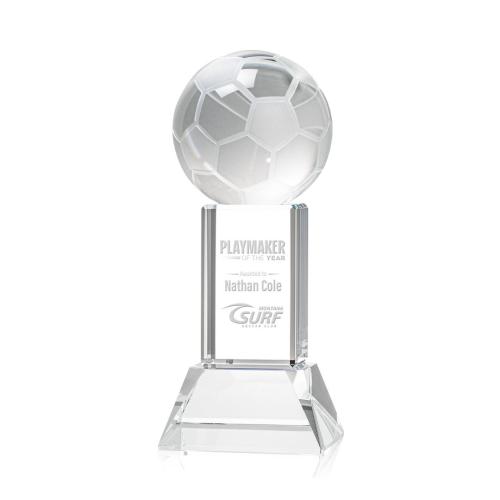 Awards and Trophies - Soccer Ball Clear on Stowe Base Globe Crystal Award
