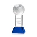 Soccer Ball Blue on Stowe Base Globe Crystal Award