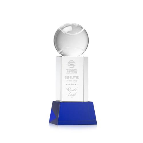 Awards and Trophies - Tennis Ball Blue on Belcroft Base Globe Crystal Award