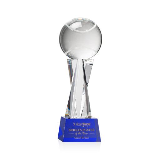 Awards and Trophies - Tennis Ball Blue on Grafton Base Globe Crystal Award