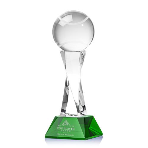 Awards and Trophies - Tennis Ball Green on Langport Base Globe Crystal Award