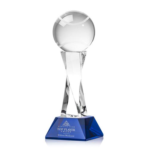 Awards and Trophies - Tennis Ball Blue on Langport Base Globe Crystal Award