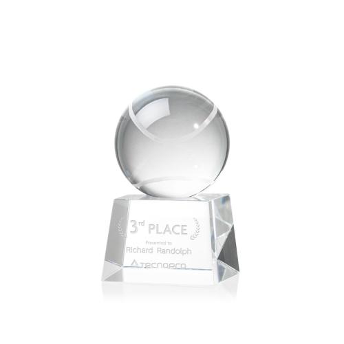Awards and Trophies - Tennis Ball Globe on Robson Base Crystal Award