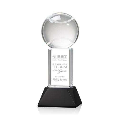 Awards and Trophies - Tennis Ball Black on Stowe Base Globe Crystal Award