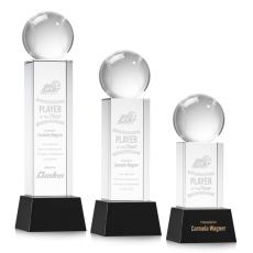 Employee Gifts - Baseball Black on Belcroft Base Globe Crystal Award