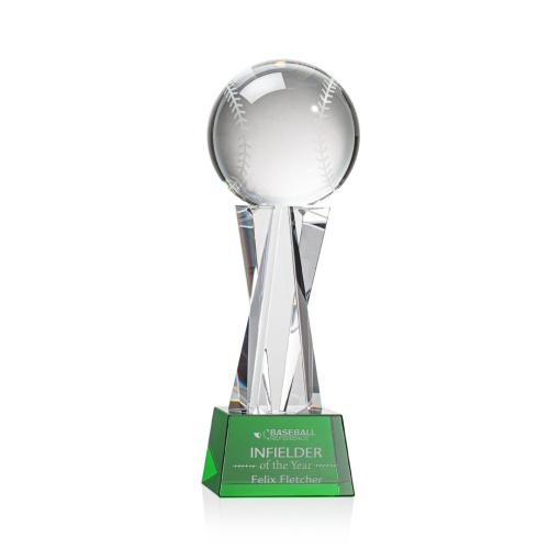 Awards and Trophies - Baseball Green on Grafton Base Globe Crystal Award
