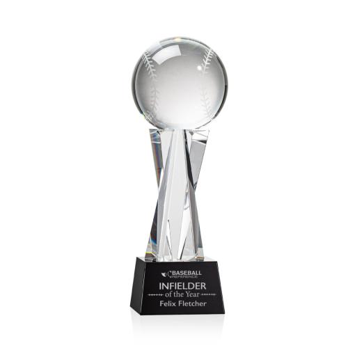 Awards and Trophies - Baseball Black on Grafton Base Globe Crystal Award