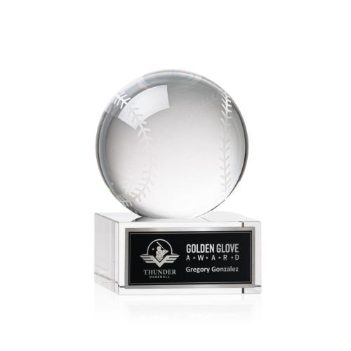 Awards and Trophies - Baseball Globe on Hancock Base Crystal Award
