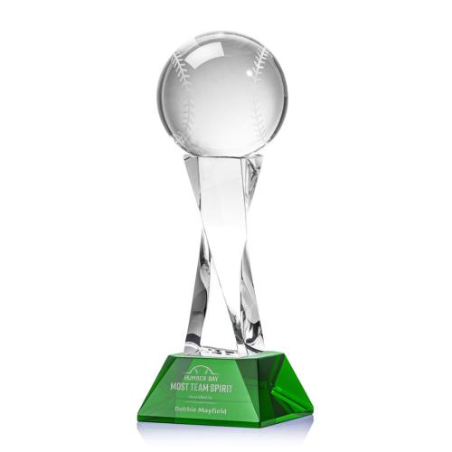 Awards and Trophies - Baseball Green on Langport Base Globe Crystal Award