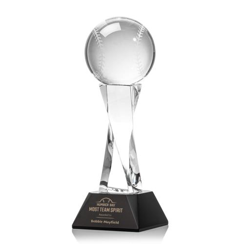 Awards and Trophies - Baseball Black on Langport Base Globe Crystal Award