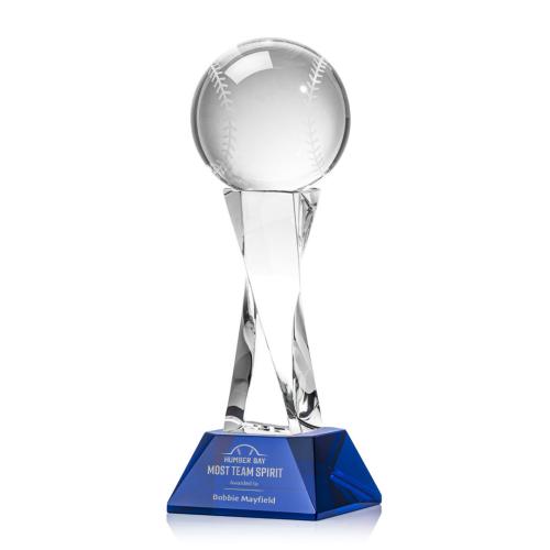 Awards and Trophies - Baseball Blue on Langport Base Globe Crystal Award