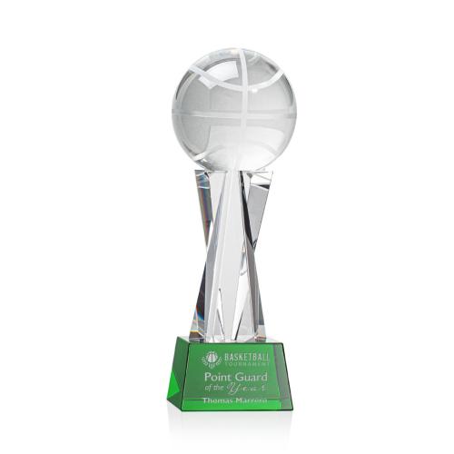 Awards and Trophies - Basketball Green on Grafton Base Globe Crystal Award