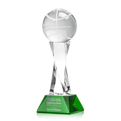 Awards and Trophies - Basketball Green on Langport Base Globe Crystal Award