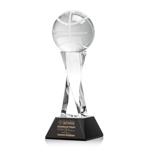 Awards and Trophies - Basketball Black on Langport Base Globe Crystal Award