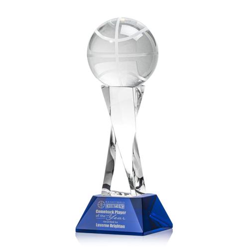 Awards and Trophies - Basketball Blue on Langport Base Globe Crystal Award
