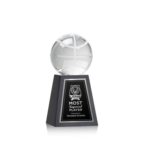 Awards and Trophies - Basketball Globe on Tall Marble Base Crystal Award