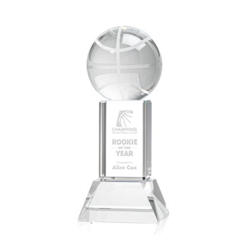 Awards and Trophies - Basketball Clear on Stowe Base Globe Crystal Award