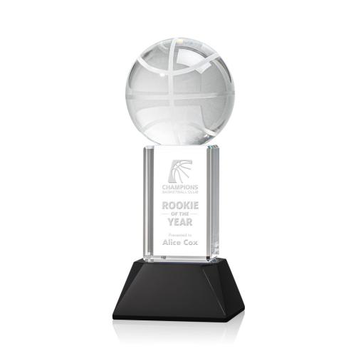 Awards and Trophies - Basketball Black on Stowe Base Globe Crystal Award