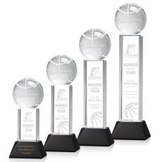 Employee Gifts - Basketball Black on Stowe Base Globe Crystal Award