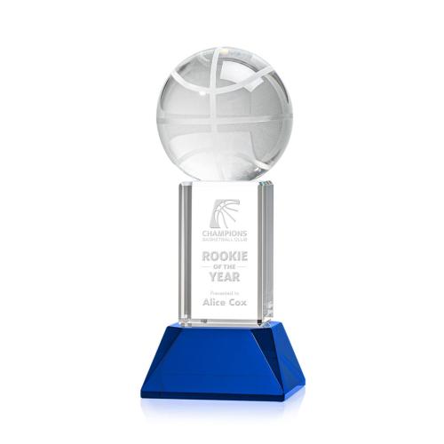Awards and Trophies - Basketball Blue on Stowe Base Globe Crystal Award