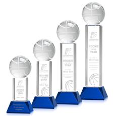 Employee Gifts - Basketball Blue on Stowe Base Globe Crystal Award
