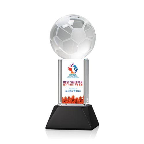 Awards and Trophies - Soccer Ball Full Color Black on Stowe Globe Crystal Award