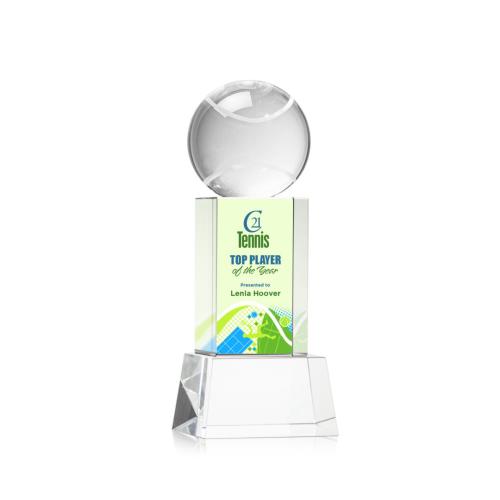 Awards and Trophies - Tennis Ball Full Color Clear on Belcroft Globe Crystal Award
