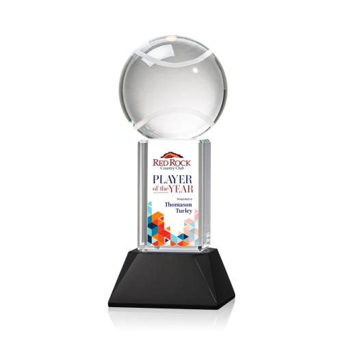 Awards and Trophies - Tennis Ball Full Color Black on Stowe Globe Crystal Award