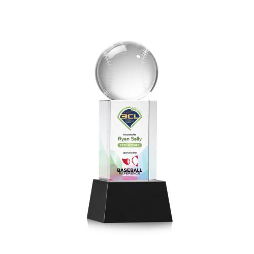 Awards and Trophies - Baseball Full Color Black on Belcroft Globe Crystal Award