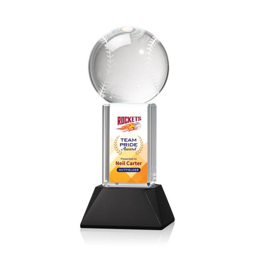 Awards and Trophies - Baseball Full Color Black on Stowe Globe Crystal Award