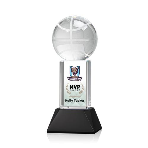 Awards and Trophies - Basketball Full Color Black on Stowe Globe Crystal Award