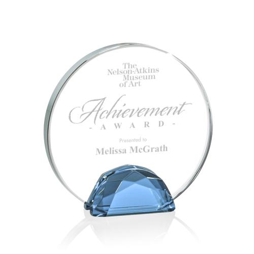 Awards and Trophies - Galveston Sky Blue Circle Crystal Award
