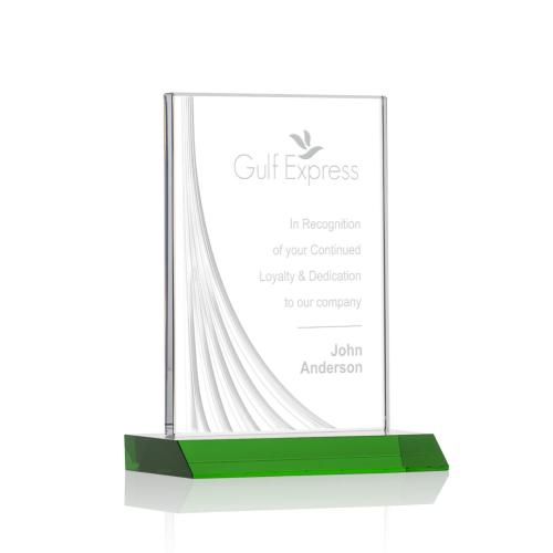 Awards and Trophies - Leighton Liquid™ Green Rectangle Crystal Award