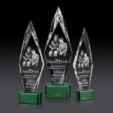 Employee Gifts - Manilow Green on Paragon Base (3D) Diamond Crystal Award