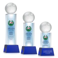 Employee Gifts - Golf Ball Full Color Blue on Belcroft Globe Crystal Award