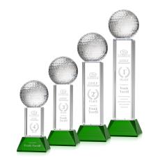 Employee Gifts - Golf Ball Green on Stowe Base Globe Crystal Award