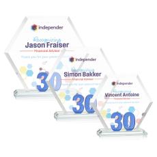 Employee Gifts - Riviera Anniversary Full Color No 30 Polygon Crystal Award