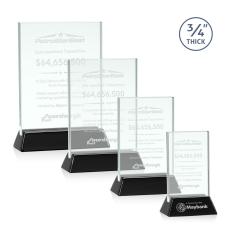 Employee Gifts - Walkerton Jade/Black (Vert) Rectangle Glass Award