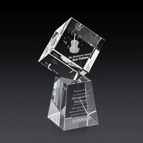 Awards and Trophies - Burrill 3D Square / Cube on Celestina Base Crystal Award