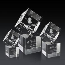 Employee Gifts - Burrill 3D Square / Cube on Granby Base Crystal Award