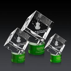 Employee Gifts - Burrill 3D Green on Marvel Base Square / Cube Crystal Award